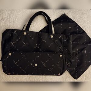 CHANEL Old Travel Line Black Diamon Nylon Tote w/ Large Pouch #6372230